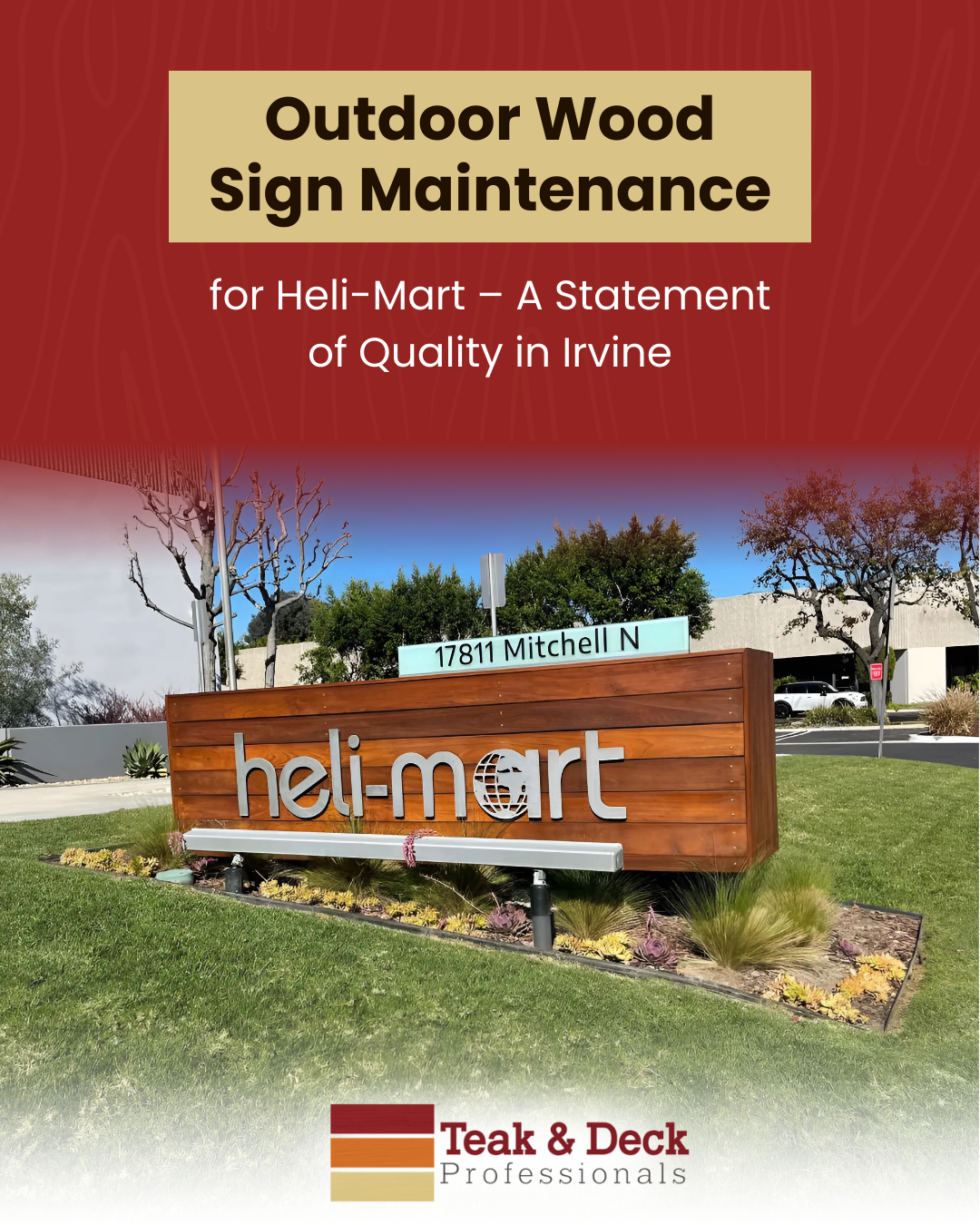 Outdoor wood sign maintenance project featuring a commercial sign restoration service with cleaning, sanding, and protective finishing.
