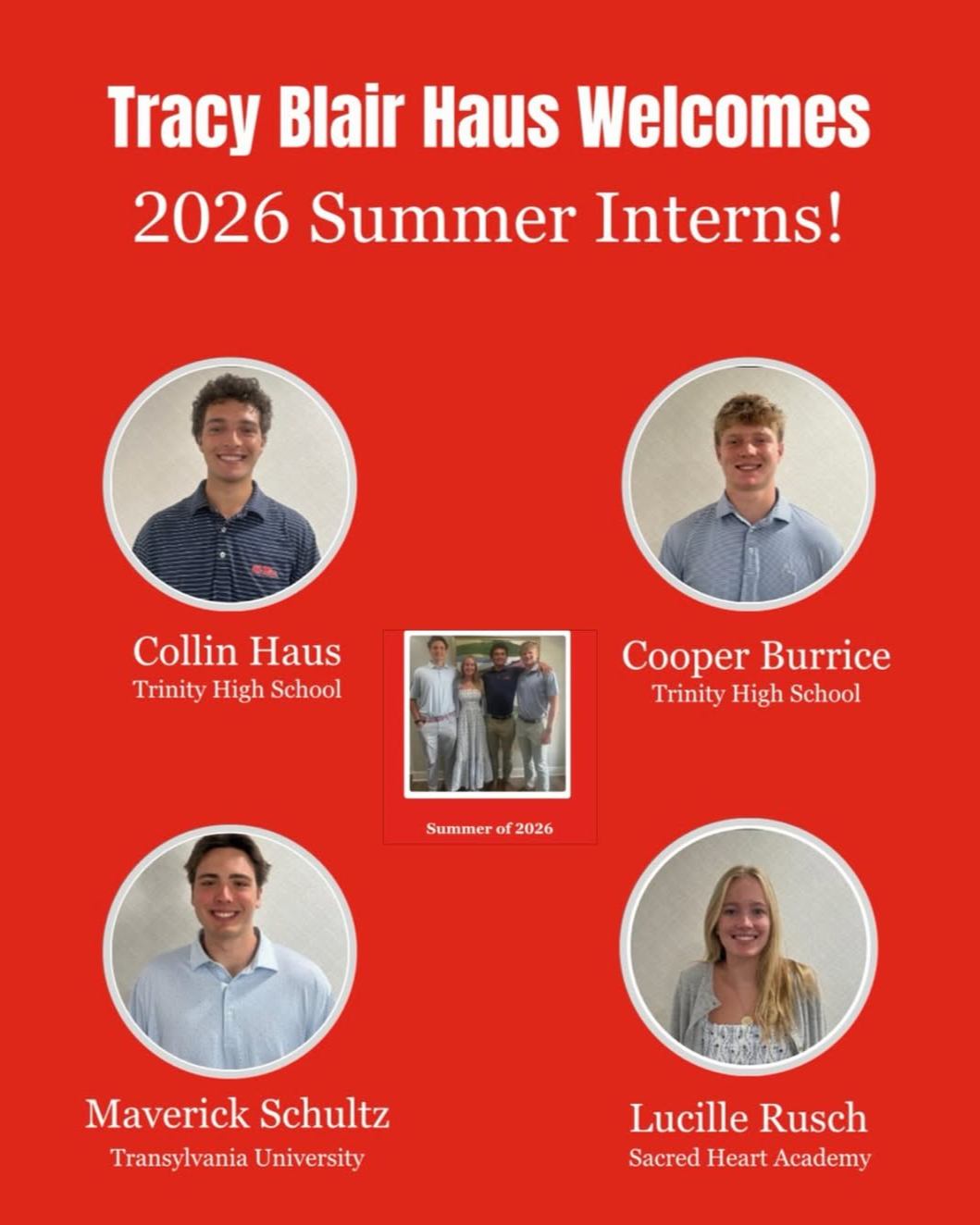 Summer Intern Spotlight! We are so proud of our summer interns and all they have accomplished. They have worked hard, learned quickly, and brought great energy to our team. We are lucky to have them with us this summer!