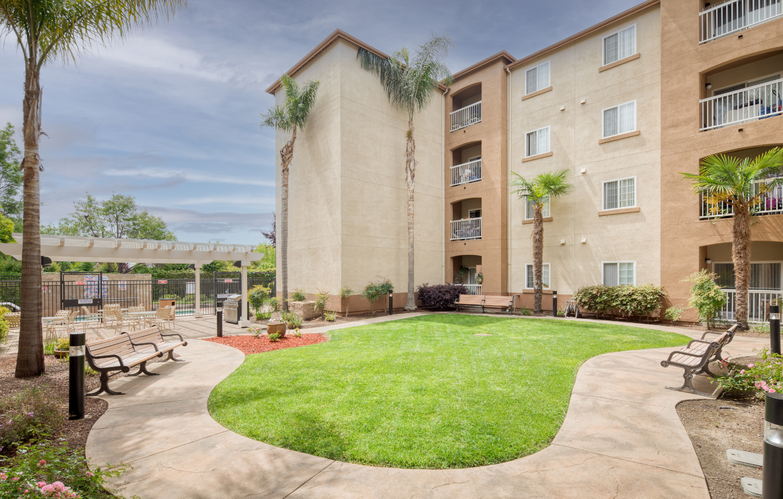 Walking Paths at Hayward Village Senior Apartments in Hayward, CA
