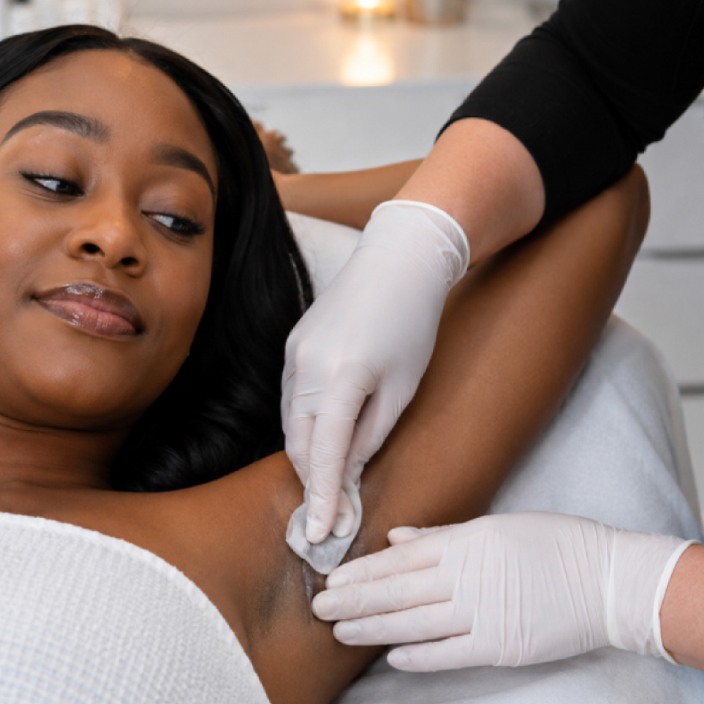 Gentle underarm waxing using premium wax formulated for sensitive skin at Avissa Salon in Ann Arbor. 