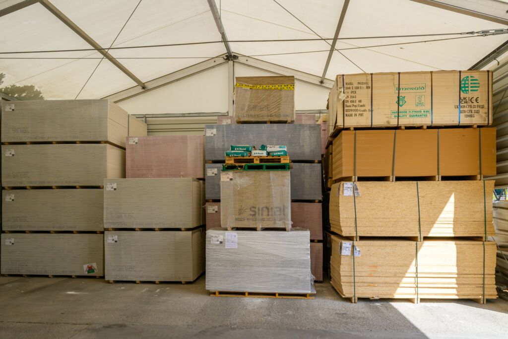 Image of building material in warehouse storage