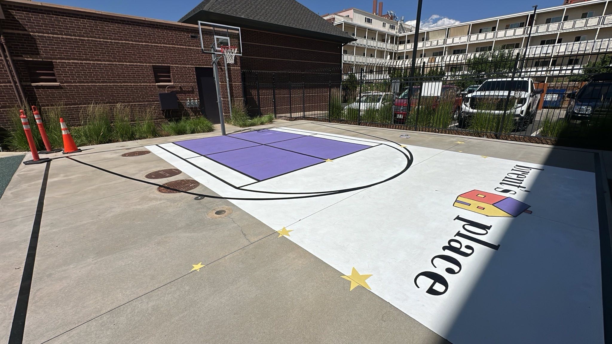 Painted outdoor sports court