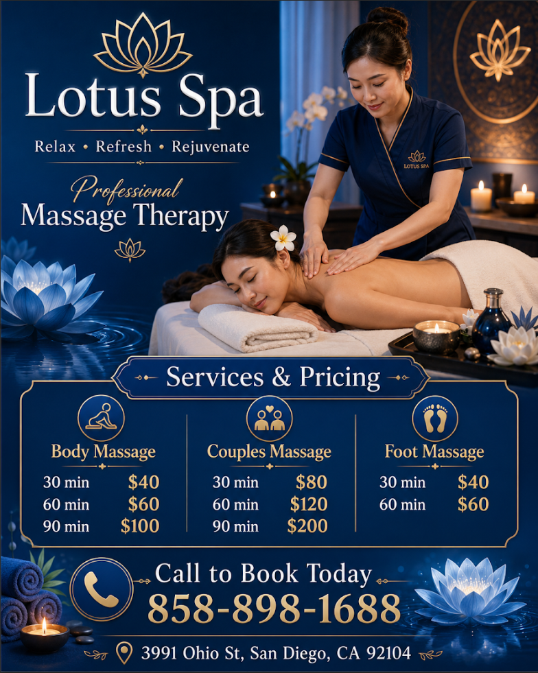 Massage is becoming more popular as people now understand the
benefits of a regular massage session to their health and well-being.
Here at Lotus Spa & Massage we love being a part of helping taking part in peoples wellness and a better life.