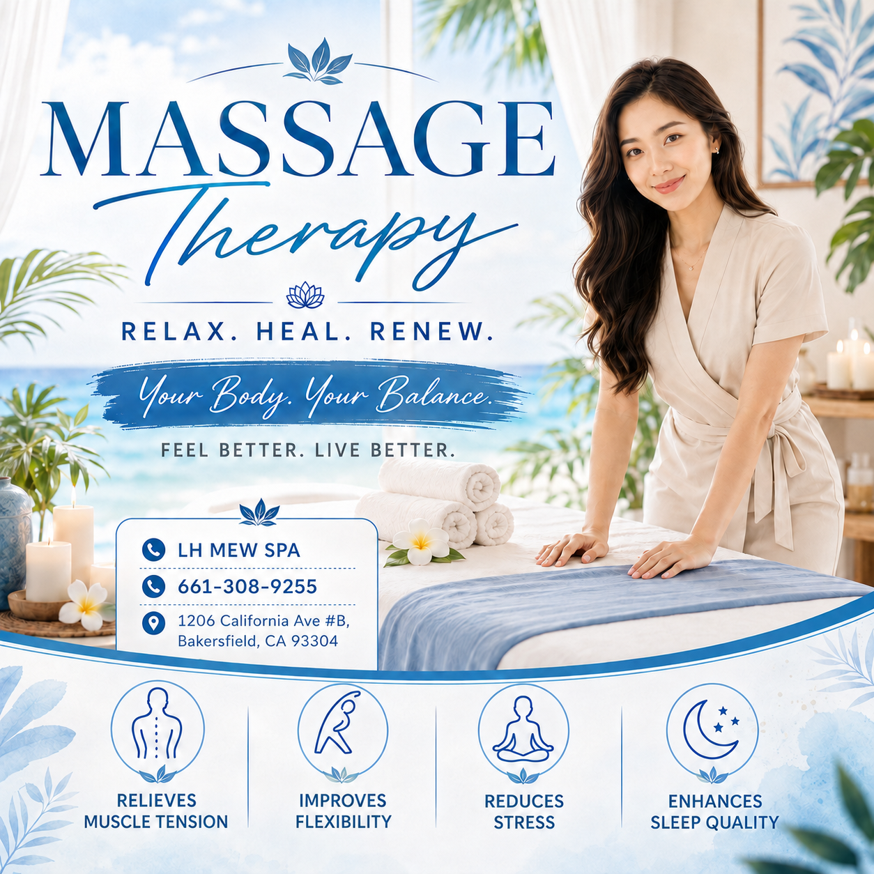 A traditional Swedish massage utilizing a system of techniques specially created to relax muscles by
applying pressure to increase oxygen flow through the body and release harmful toxins.