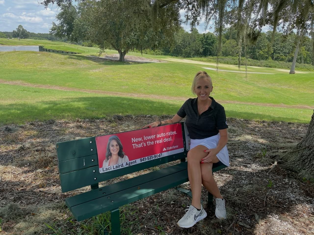 When your insurance agent is local, you might spot her right next to her sign! Yes, that is my sign, and yes, that is the real agent sitting beside it.