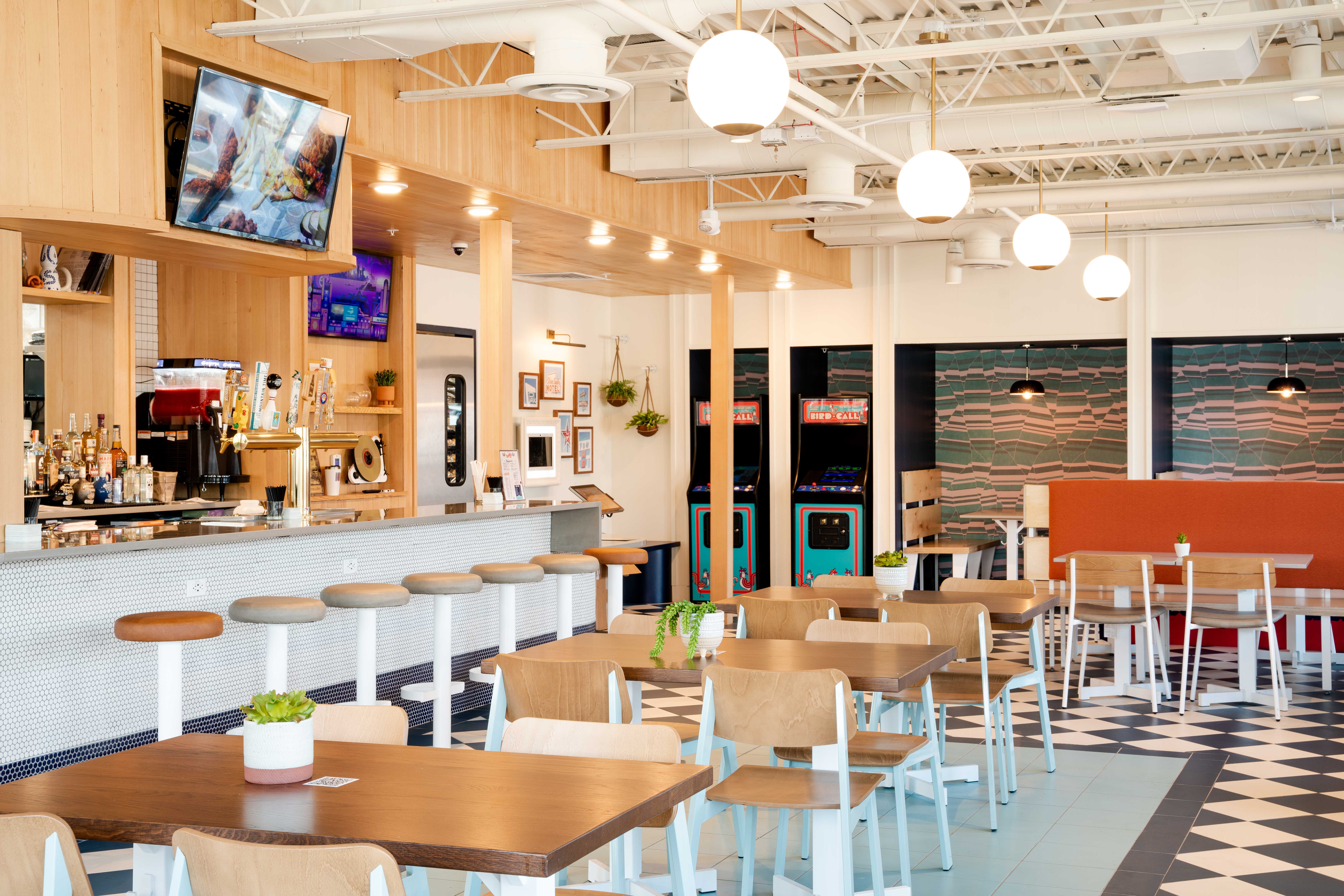 Birdcall Cherry Hills has free-play arcade games, bar with ample seating, and a large dining room to accommodate guests.