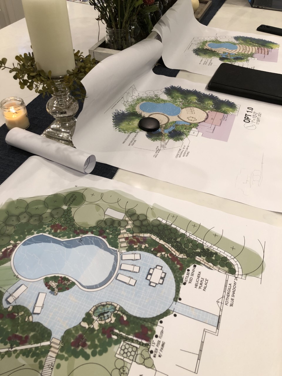 We had a great design presentation this week!  Our client likes option number three the best but wants us to integrate the sundeck from design number one, elevate it, and add a natural stone wall with flowing water features and vegetation so he feels like he is relaxing in a mountain oasis!  We can't wait to finalize the design revisions and get this backyard pool renovation underway! www.gardenartisansllc.com