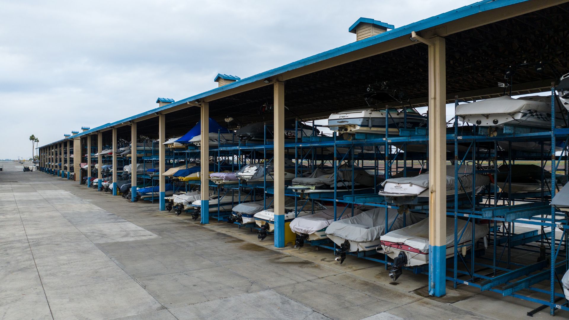 Dry Storage Rack at Discovery Bay Marina. Dry Stack Boat Storage.