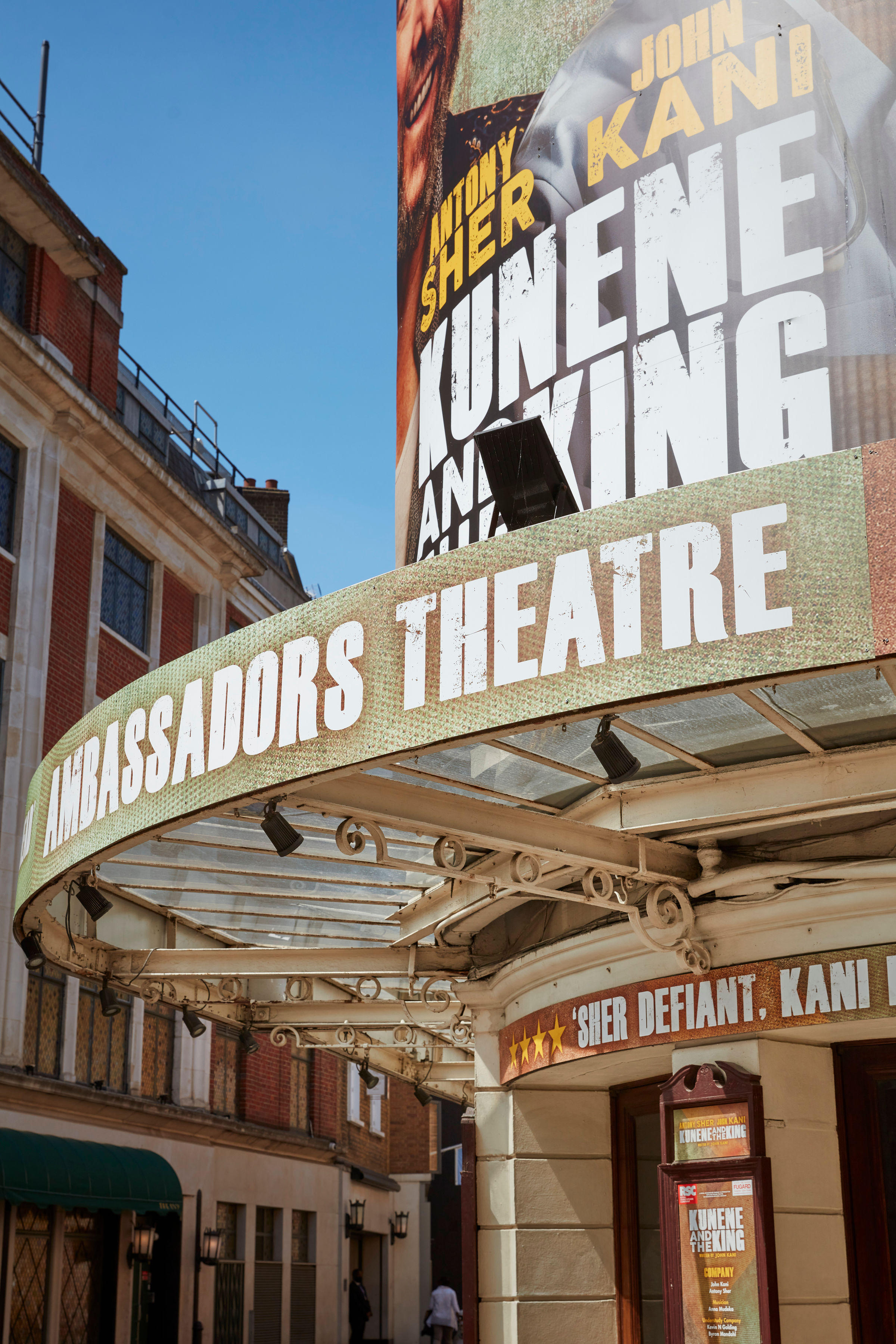 Ambassadors Theatre signage and main entrance