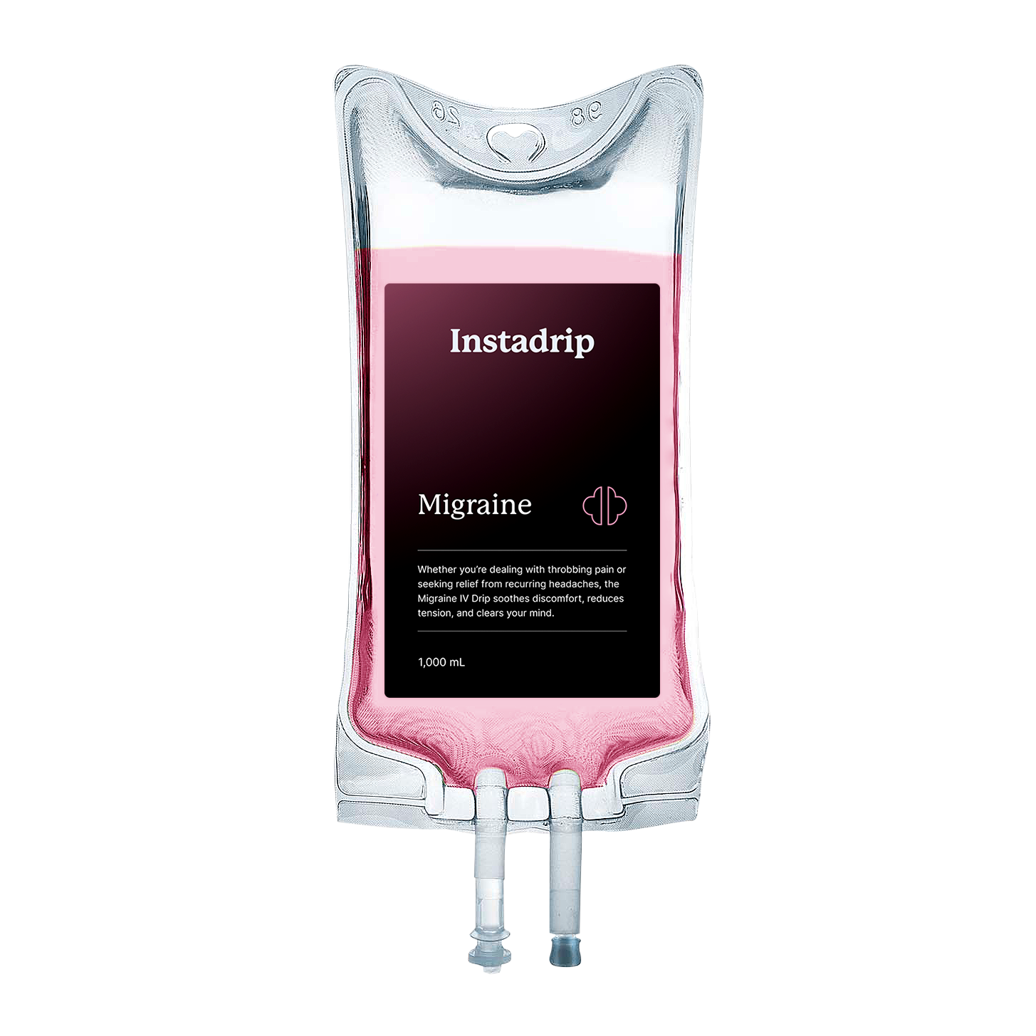 Instadrip Migraine IV therapy bag with hydration and pain relief ingredients.