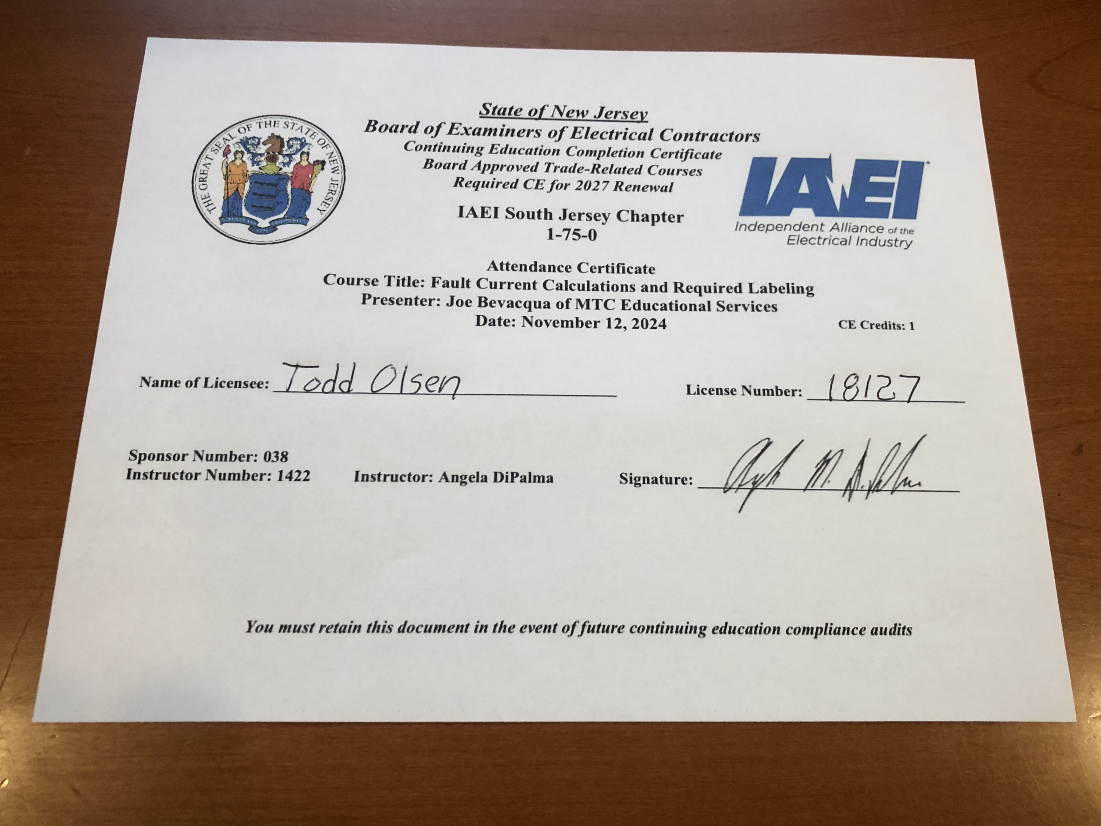 Excellent electrical course on Fault Current and Required Labeling. Plus, one credit towards our 2027 Electrical Contractors License renewal.