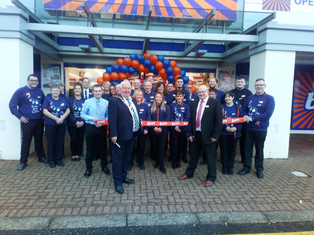 Store staff at B&M's new store in Bangor, County Down were delighted to welcome local mayor, Alderman Bill Keery who cut the ribbon to officially open the store.