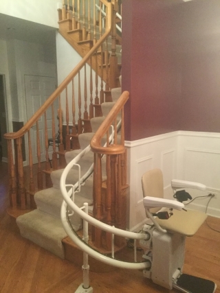 This Walworth, WI resident now has access to the upper floor with a curved stairlift installed by Amramp Southeastern WI.