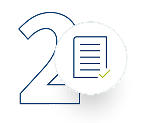 Check marked document icon overlayed on top of the number 2.
