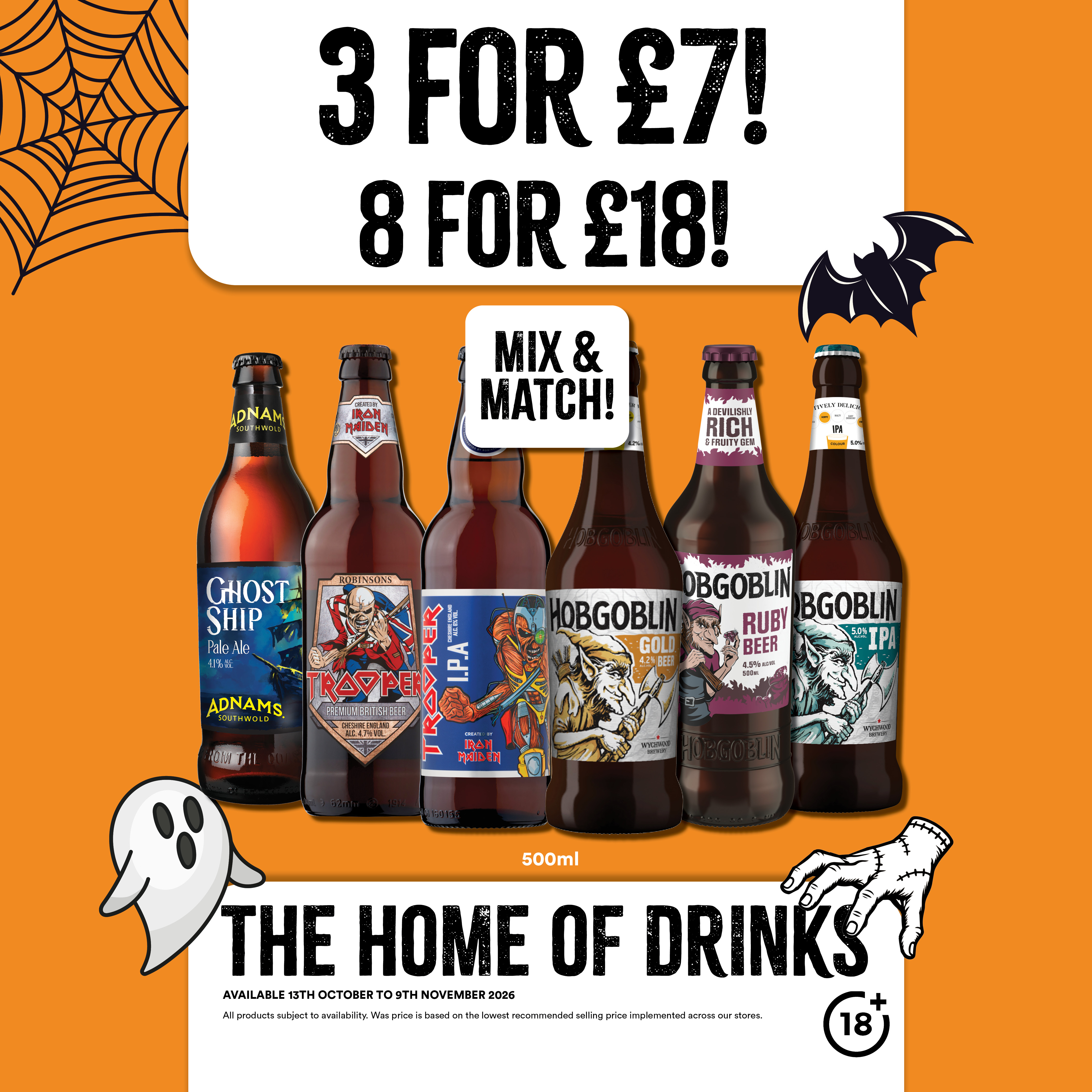 3 for &pound;7 or 8 For &pound;18 on selected ales