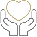 Hands holding heart icon.