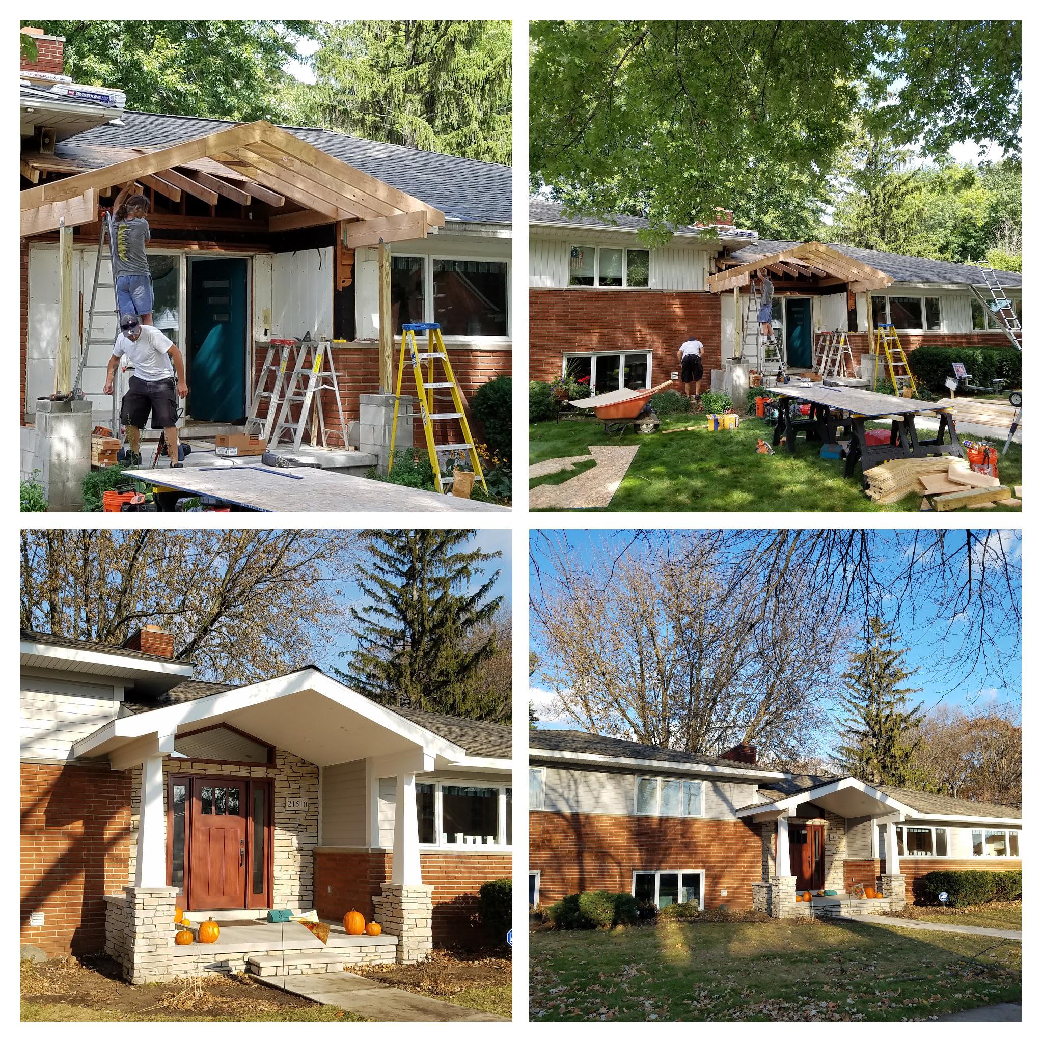 Custom front porch overhang and installation of James Hardie siding NorthWest Construction Dearborn (313)277-7676
