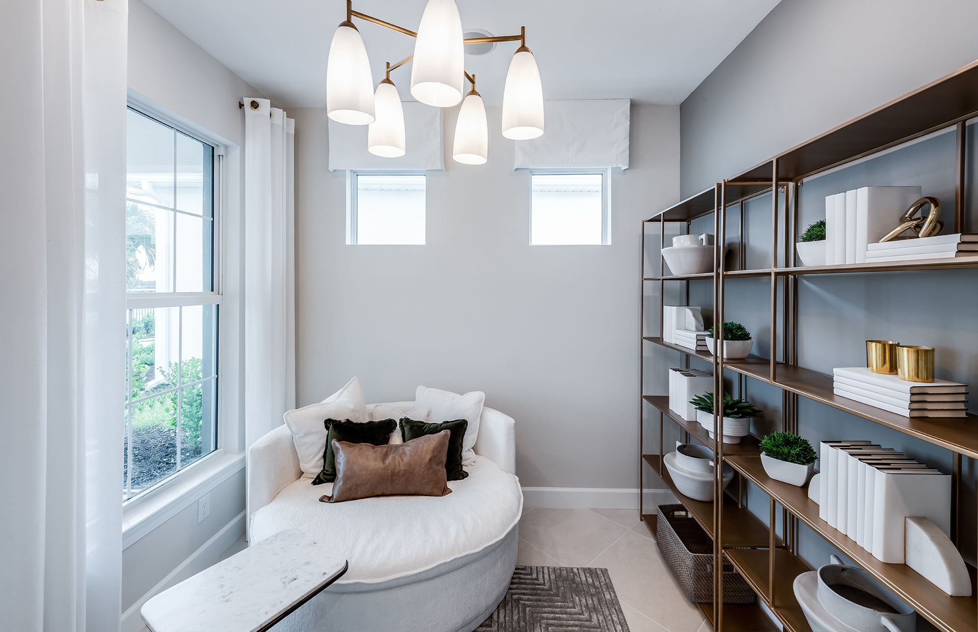 Flex space shown as a den or library