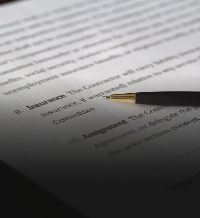 Close up of the insurance section of a contract.