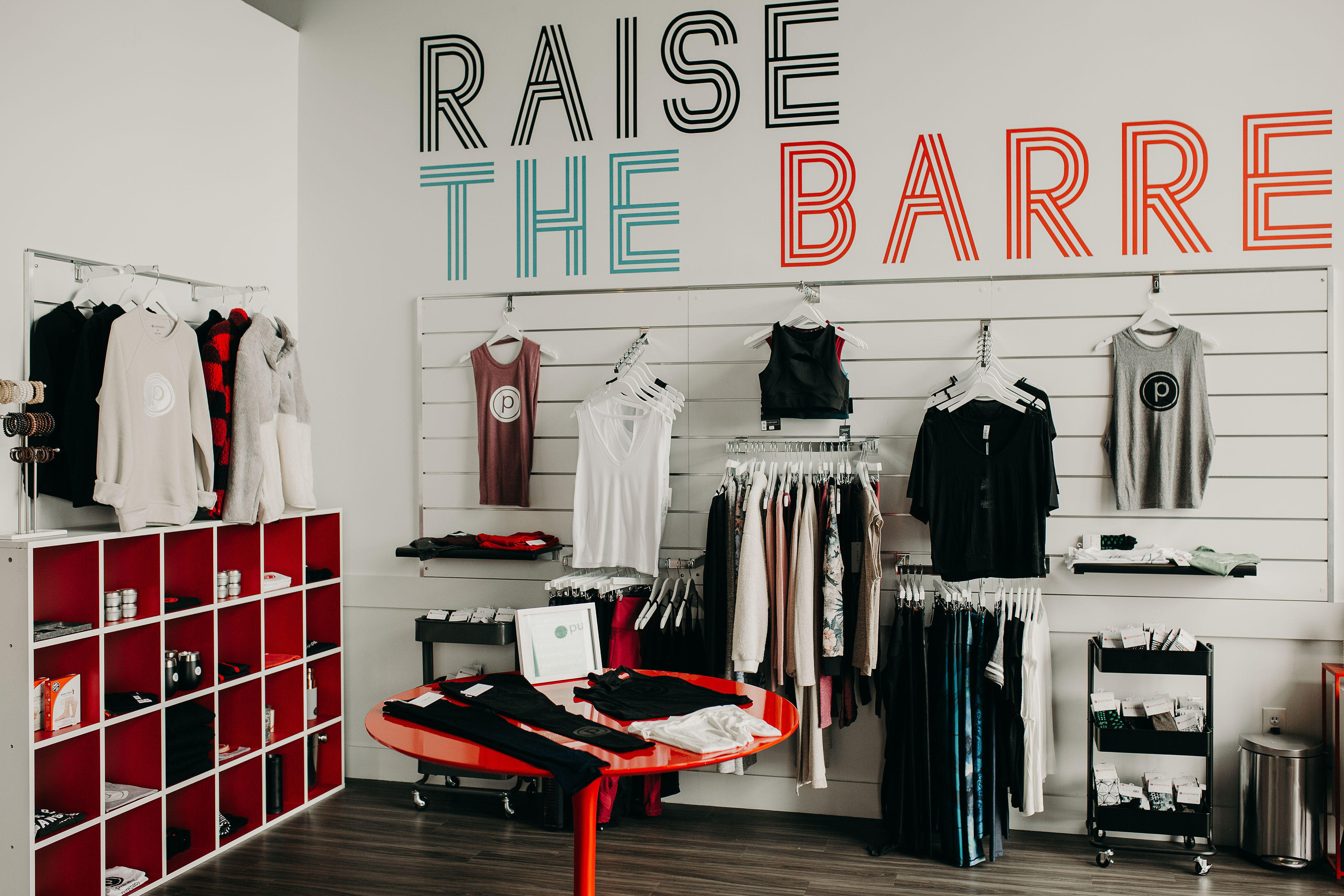 Our retail boutique carries brands such as Beyond Yoga, Lululemon, ALO Yoga and Tavi Noir.