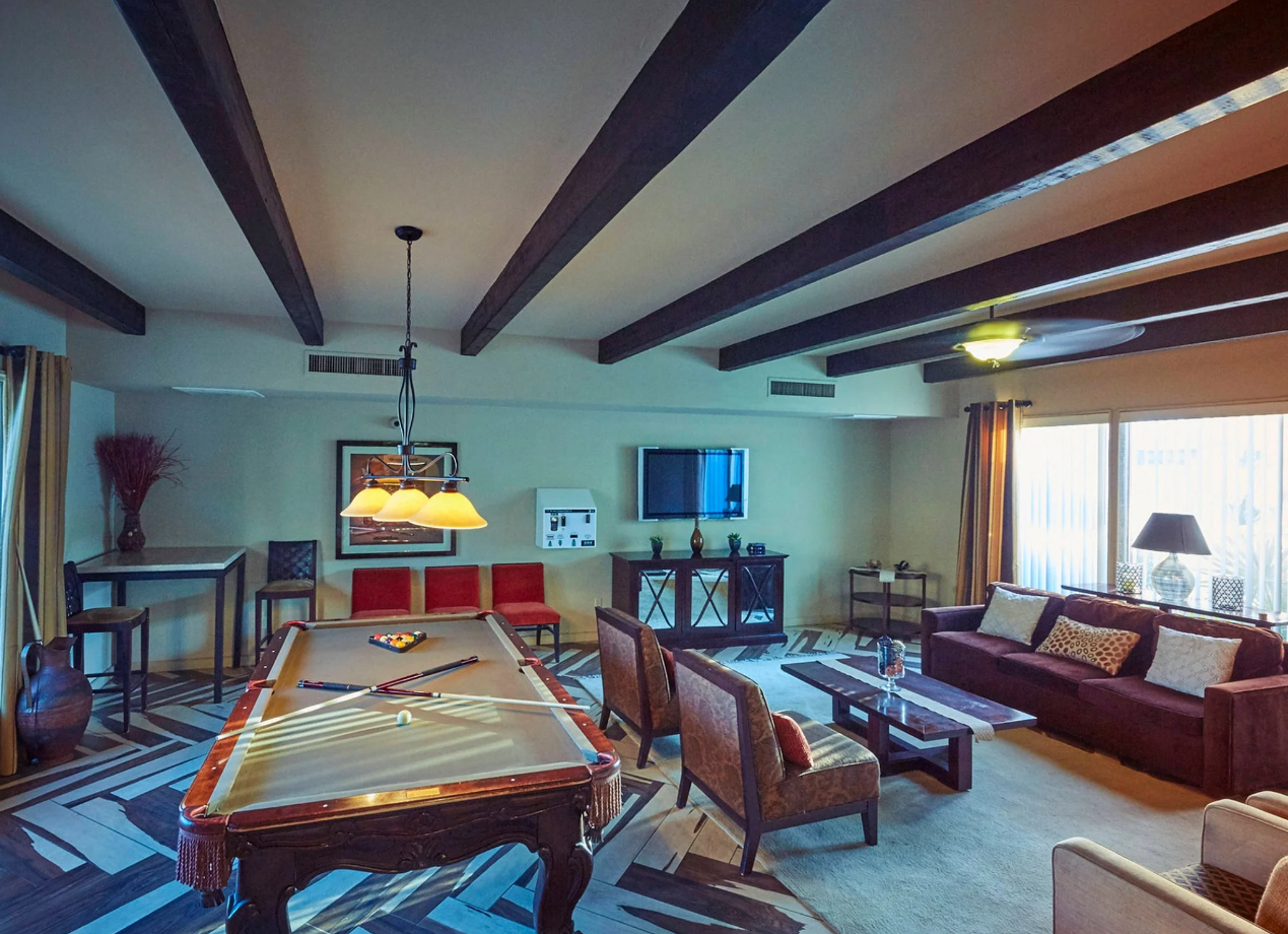 Resident Clubhouse with Billiards Table and Lounge Seating