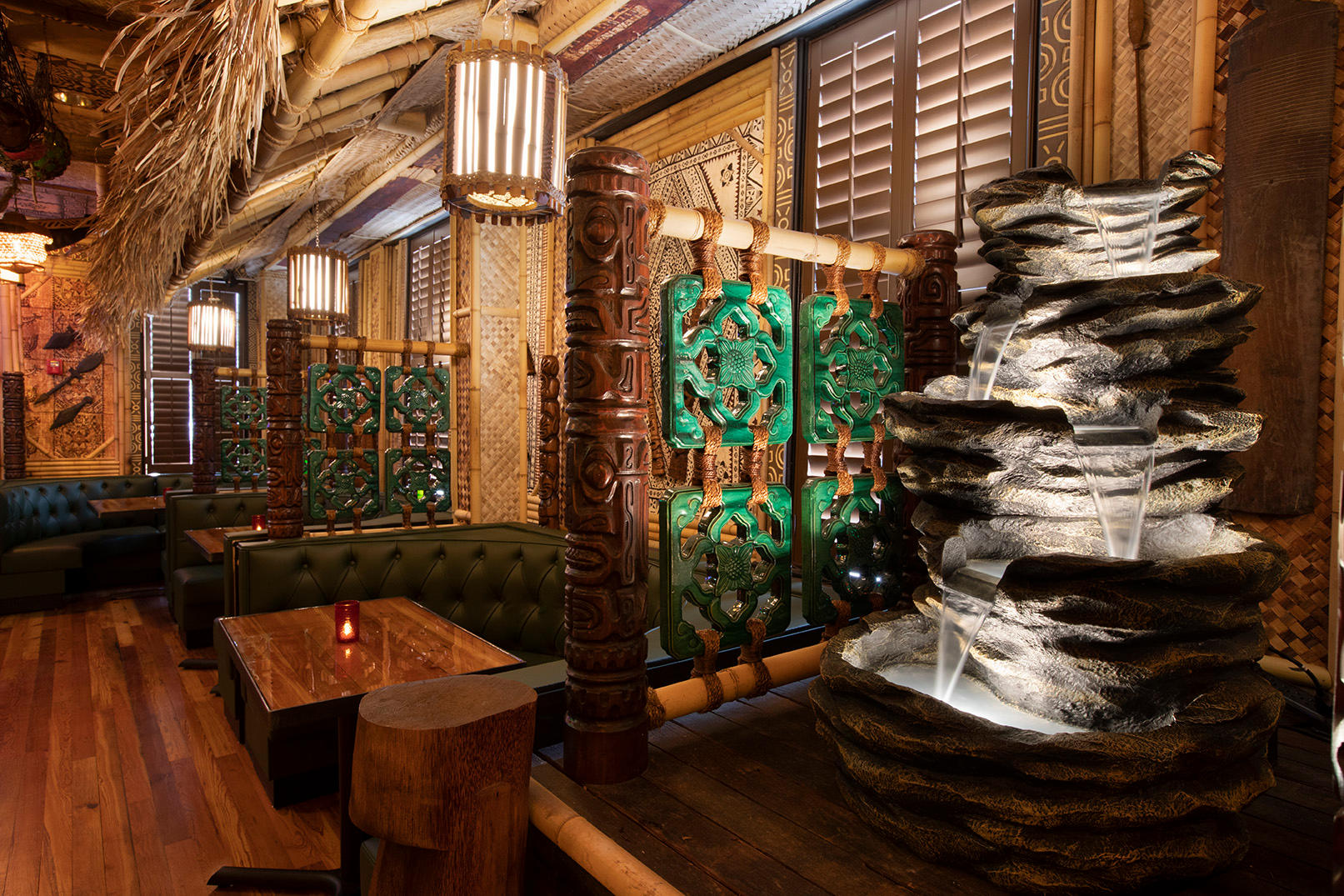 The Bamboo Room tiki bar is an immersive, exotic tropical hideaway nestled in the heart of Downtown Savannah. The design of The Bamboo Room features a collection of artifacts sourced from around the globe, personal collections, and hand-carved one of a kind items.