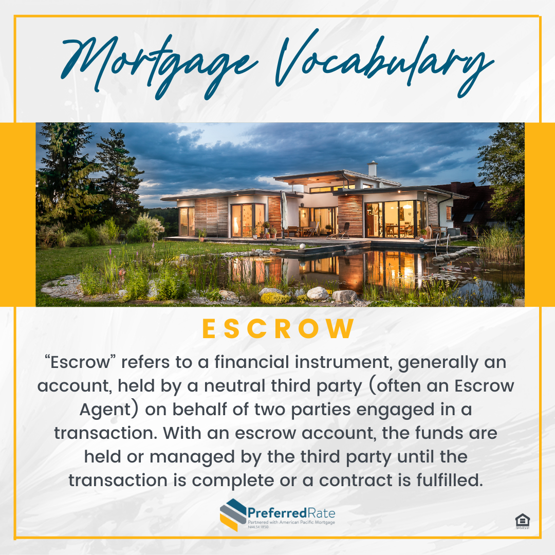 Curious about 'Escrow' in the homebuying journey? Think of it as your trusty middleman! It's a safe account where funds are held during the sale, giving you and the seller peace of mind. It's like having a financial BFF for a smooth ride into your dream home!  #MortgageVocabulary