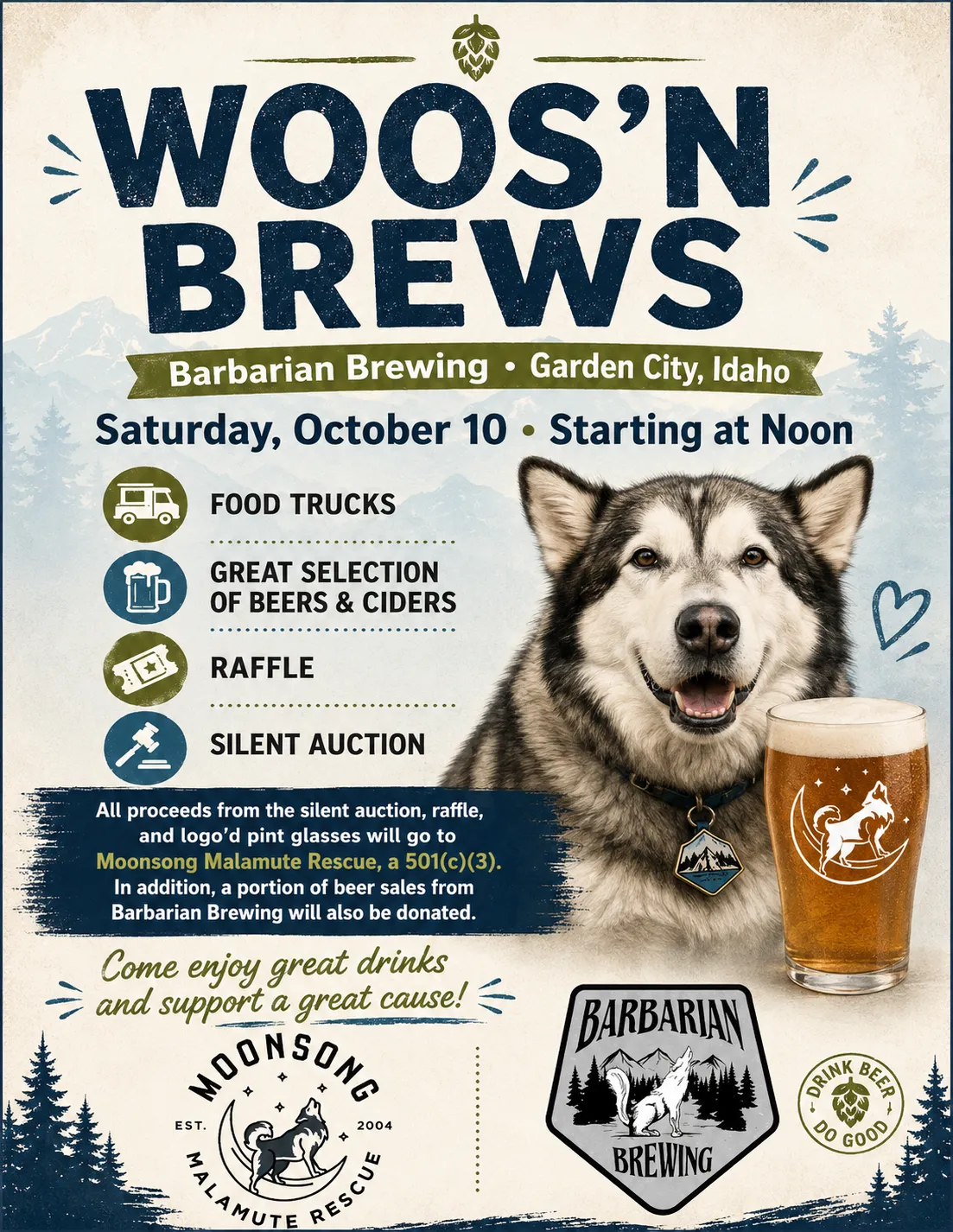 Image of Local Pet Event Woos n Brews Charity Event for Moonsong Malamute Rescue Nearby