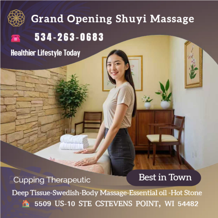 Our traditional full body massage in Stevens Point, WI
includes a combination of different massage therapies like
Swedish Massage, Deep Tissue, Sports Massage, Hot Oil Massage
at reasonable prices.