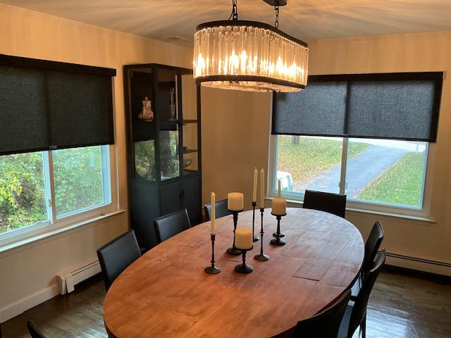 Wow, this room from Ossining has a color scheme that ties together so well! Our black Roller Shades really helps to pull in the black furniture! #BudgetBlindsOssining #OssiningNY #RollerShades #FreeConsultation #WindowWednesday