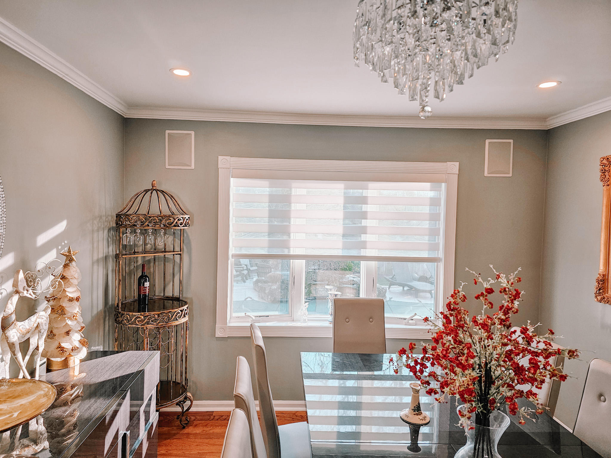 Dual Sheer Shades would be the perfect window treatment to complete your beautiful dining room just as seen here in Farmingdale, NJ