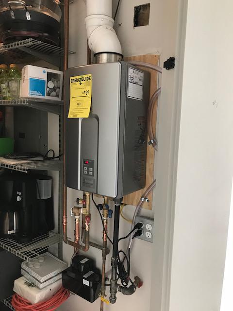 Rinnai high-efficiency condensing tankless water heater.