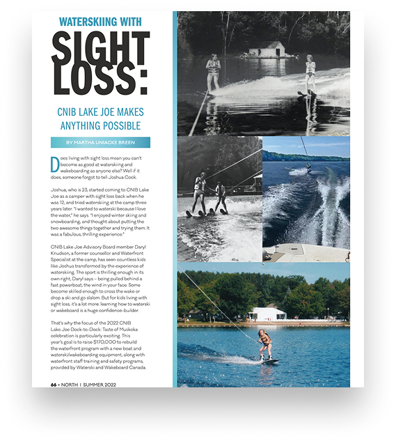 Screenshot of an article about Daryl Knudson's involvement with the CNIB.