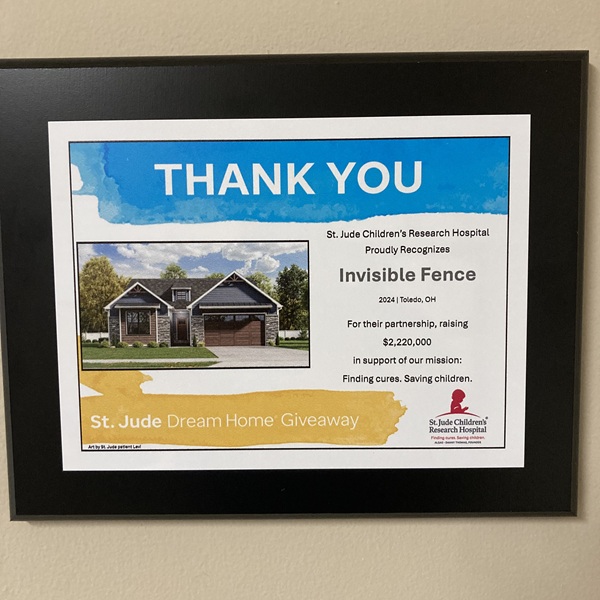 Thank You note for Invisible Fence® in Sylvania, Ohio