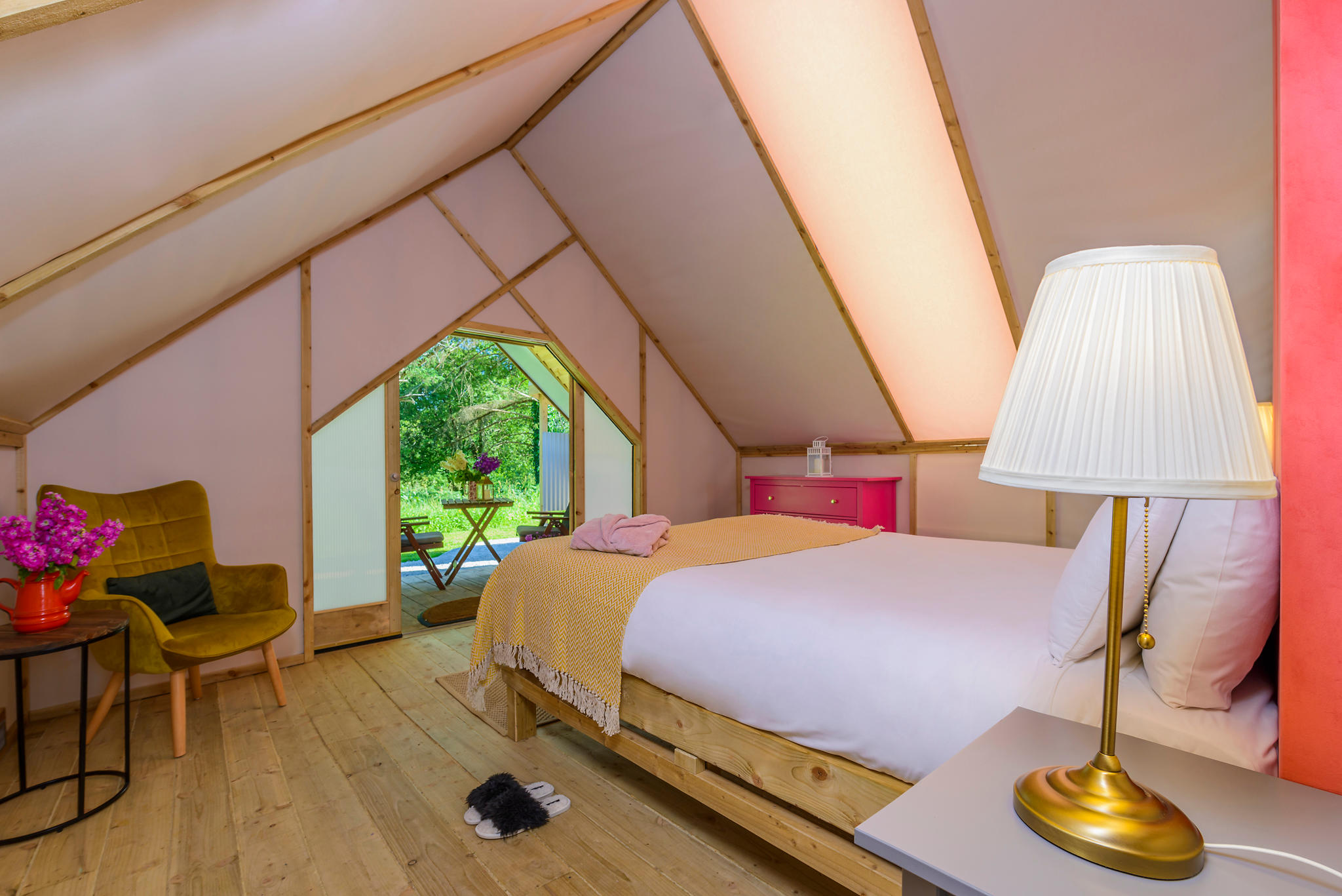 A Luxury Lodge Bedroom ready for guests arrival to Killarney Killarney Glamping At The Grove Kerry 087 975 0110
