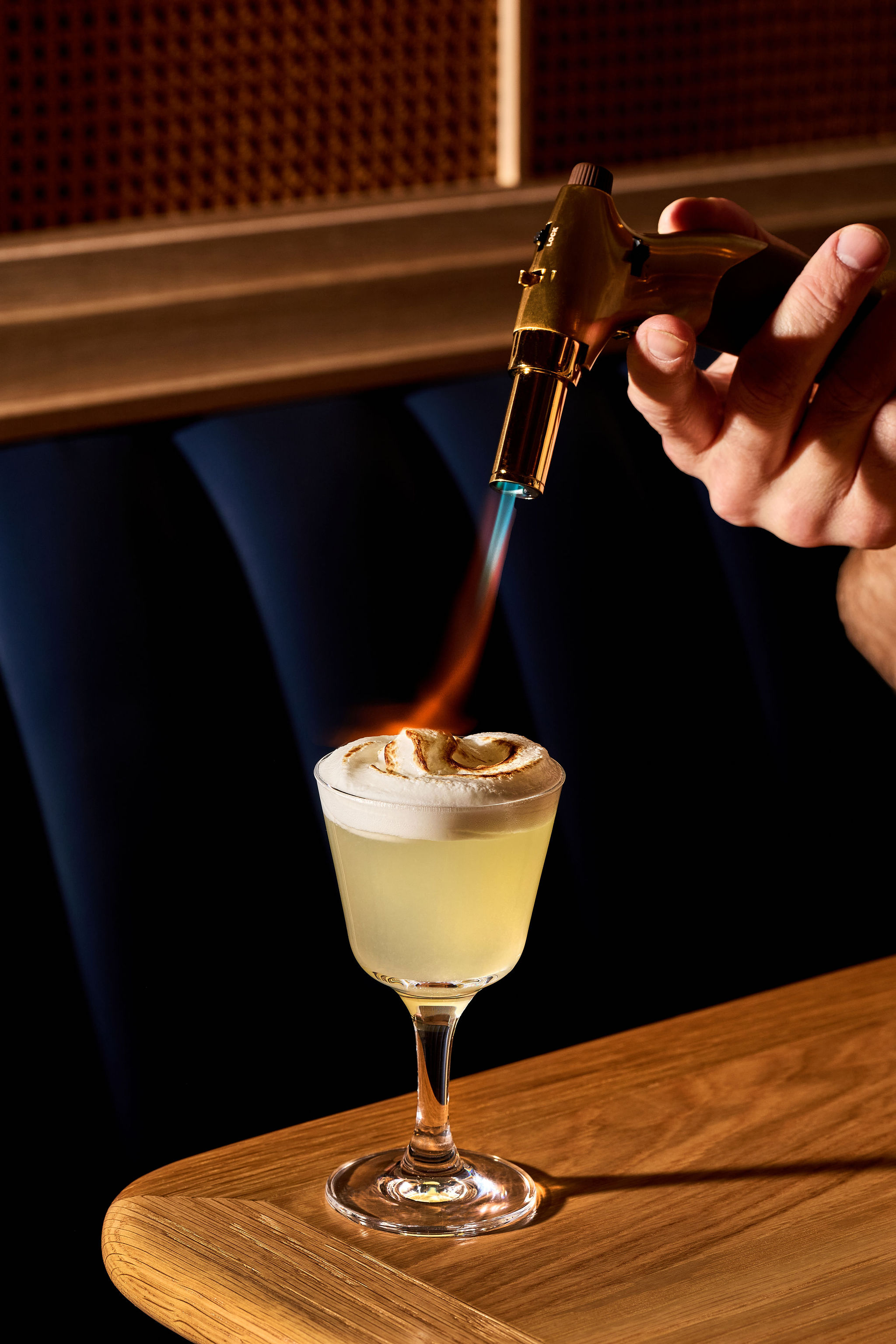 our Mastiha lemon drop features a rare, fragrant and sweet Greek liqueur—mastiha—topped with cardamo 