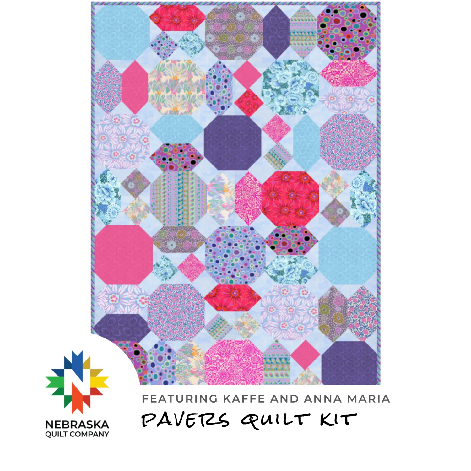 Create a stunning masterpiece with the Pavers Quilt Kit featuring vibrant fabrics by Kaffe Fassett and Anna Maria. This eye-catching quilt kit is perfect for quilters who love bold color, artistic prints, and timeless patchwork designs.
