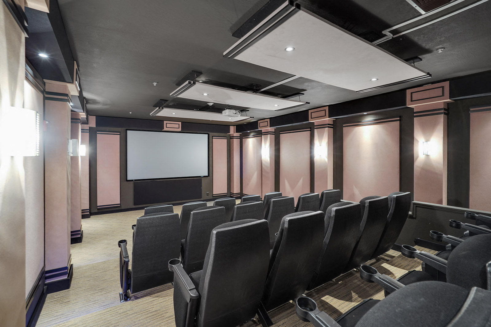 Apartments in Mountain View for Rent - Americana - Movie Room with Large Screen and Lounge Seating