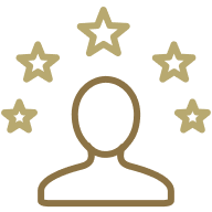 Person surrounded by stars icon.