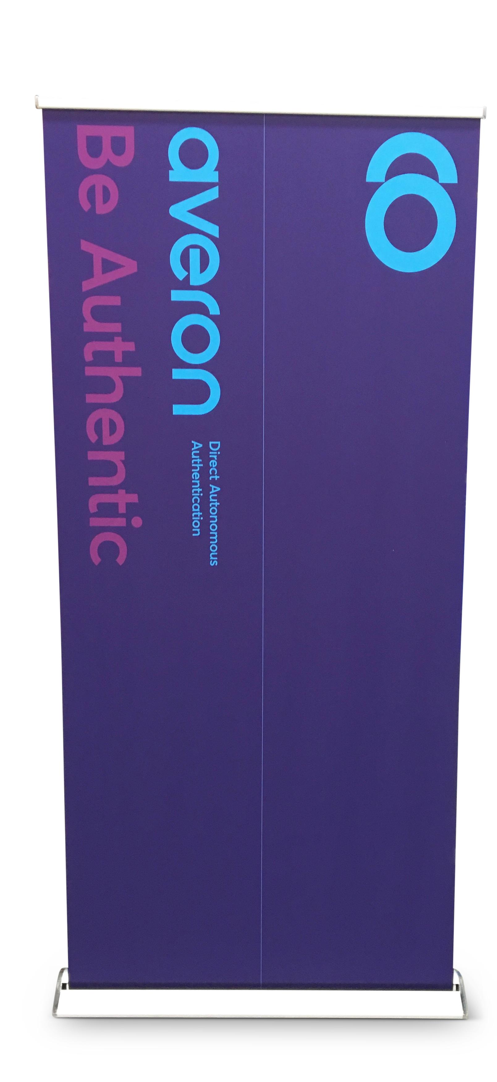 Retractable banner for Averon. Display graphics by PLC Print.