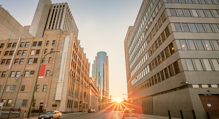 City street at sunset.