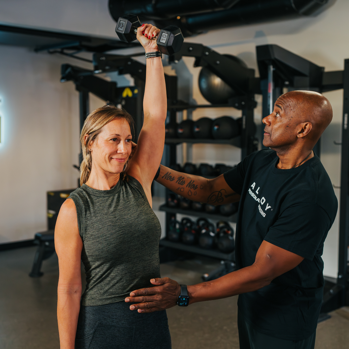At Alloy Personal Training West Roswell, our small group personal training combines the best of both worlds: the personalization of one-on-one coaching with the motivation and community of a small group. Led by a certified personal trainer, every session is tailored to your unique goals, fitness level, and any limitations. You’ll never get lost in the crowd, our groups are intentionally small to ensure expert attention, accountability, and results. Whether you’re getting back into fitness or starting fresh, our proven system helps adults—especially those in their 40s, 50s, and beyond—build strength, improve mobility, and feel Tired of workouts that leave you sore but not stronger?
At Alloy Personal Training West Roswell, our strength training programs are designed to build lean muscle, boost energy, and protect your joints—without the guesswork. We specialize in small group personal training, where every session is led by a certified personal trainer and customized to your body, goals, and fitness level. Whether you’re new to lifting or getting back into a routine, our fitness and health coaches help you master proper form, avoid injury, and gain real, measurable strength. Based in Roswell, Alloy is the smart alternative to crowded gyms and cookie-cutter classes. If you’ve searched for strength training program, weight training for women, or beginner weight lifting, we’ve got you covered. You’ll feel the difference in your posture, mobility, balance, and everyday confidence.
Ready to get stronger? Schedule your Starting Point Session today and discover what intelligent strength training can do for you.confident in their bodies again. If you’ve searched for “group fitness near me” or want something smarter than a typical class, this is it. Located in Roswell, GA, Alloy offers a supportive, science-backed training experience that delivers results safely and efficiently. This isn’t a class—it’s personal training, done better.