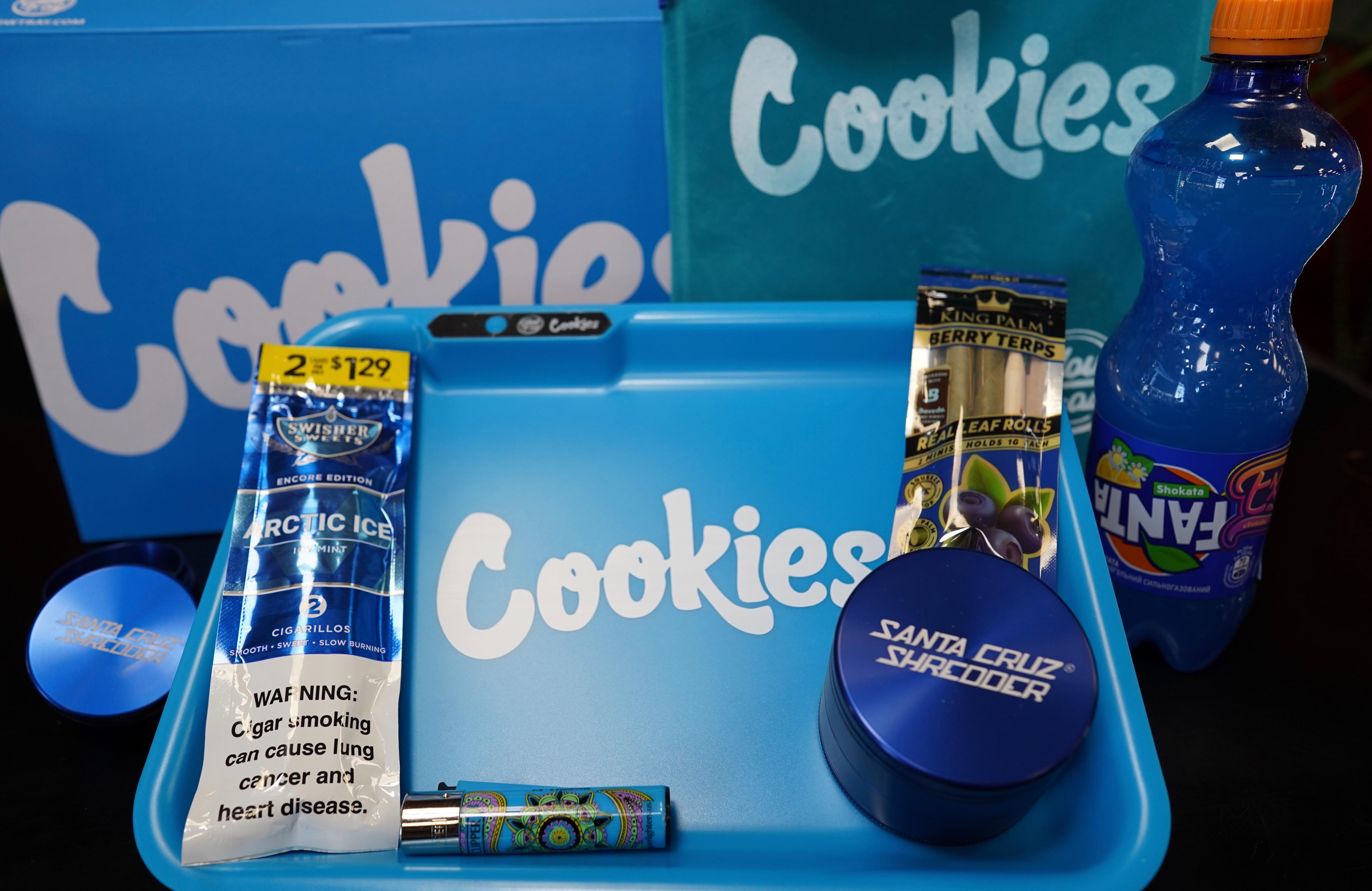 Blue Cookies rolling tray and Santa Cruz Shredder