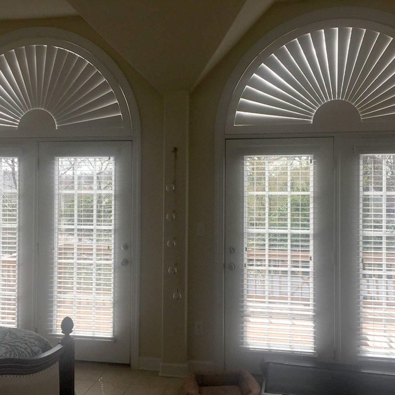 Custom blinds and shutters for specialty shapes by SunnySide Blinds.