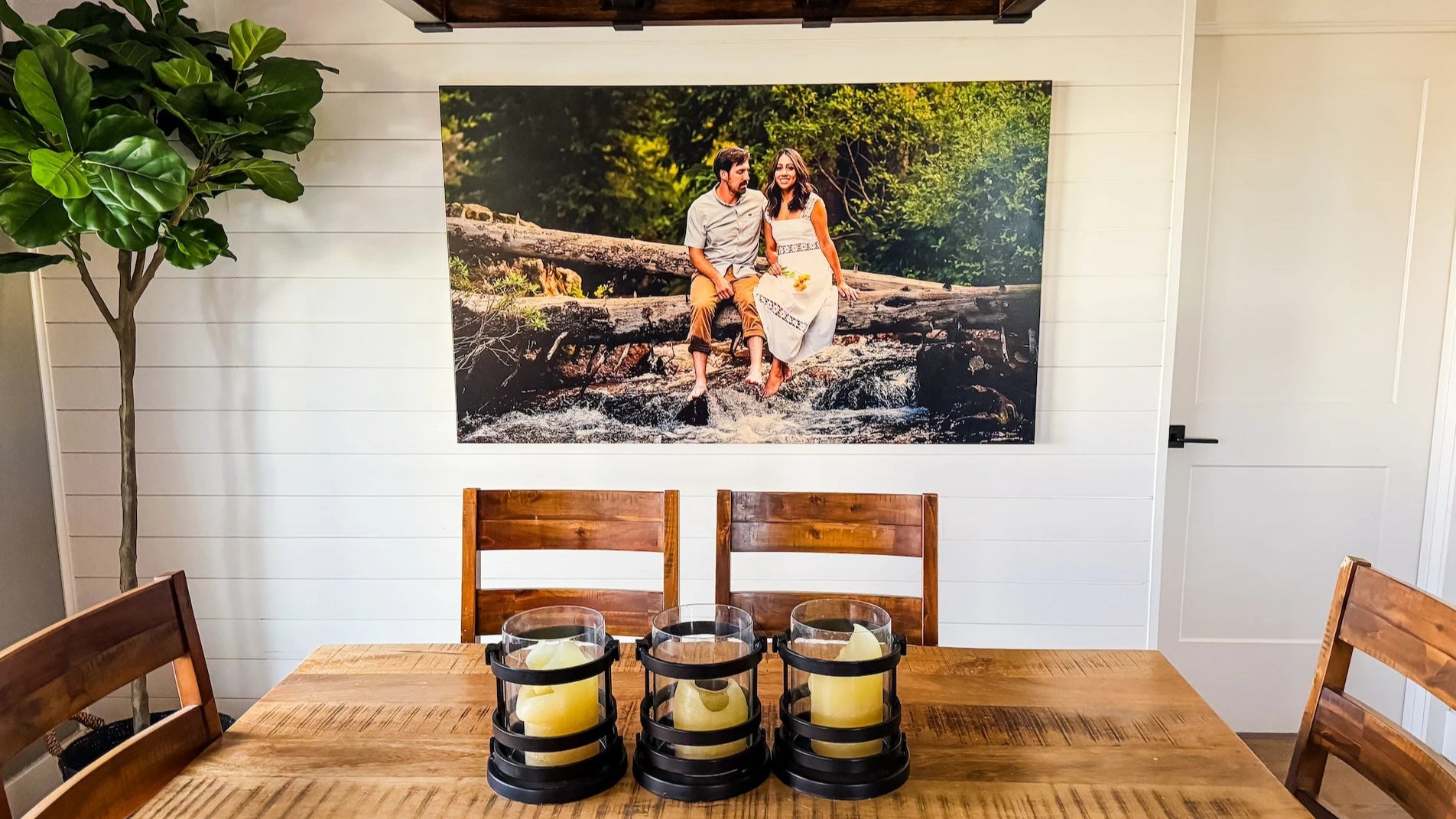 The Birch with Live Edge transforms your favorite photo into a clean, modern wood print with depth, warmth, and permanence—printed directly onto high-quality Baltic birch and mounted with a museum-style French cleat for a crisp, floating presentation. From wedding portraits to memorial tributes, each piece is handcrafted to feel timeless on day one—and built to stay that way for decades.
Premium Birch. Finished Like Art.
Many mass-produced "wood prints" are made on economy plywood with rough faces and little to no finishing. We print on high-quality Baltic birch selected for its smoother surface and dimensional stability—so your image reproduces with greater clarity and the panel stays flatter over time. Each piece is sealed in your choice of a satin or matte finish for a refined look and protection against moisture and light.
The result: sharper detail, smoother gradients, and a cleaner wood surface that looks premium up close.
True Color on Natural Grain
Your image is printed directly onto the wood using our True Color Printing Technology™, delivering rich color, soft tonal transitions, and deeper shadows—while preserving the warmth and character of the natural grain.
Made to display. Built to endure.
