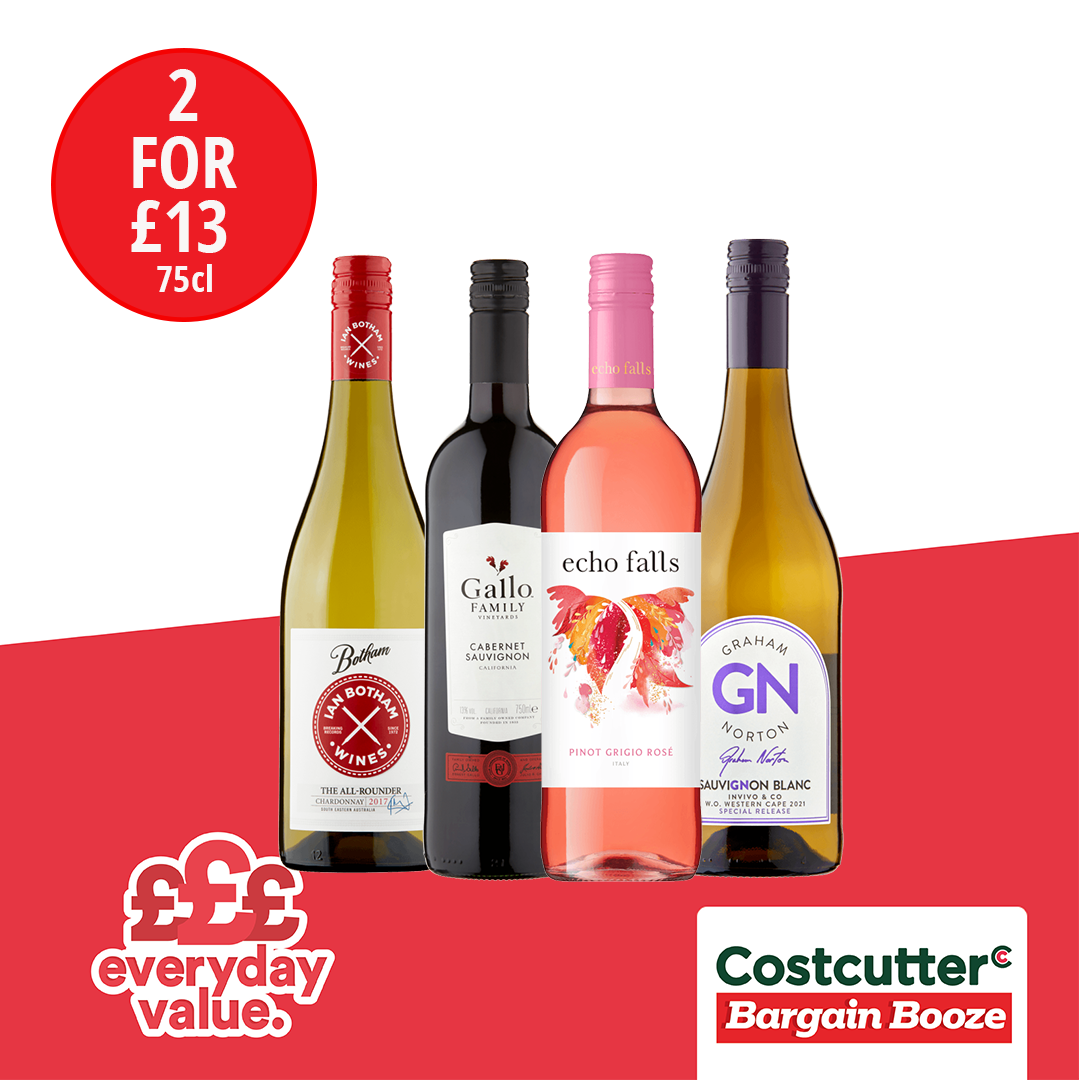 2 for £13 on selected wines Costcutter featuring Bargain Booze Nottingham 01159 393543