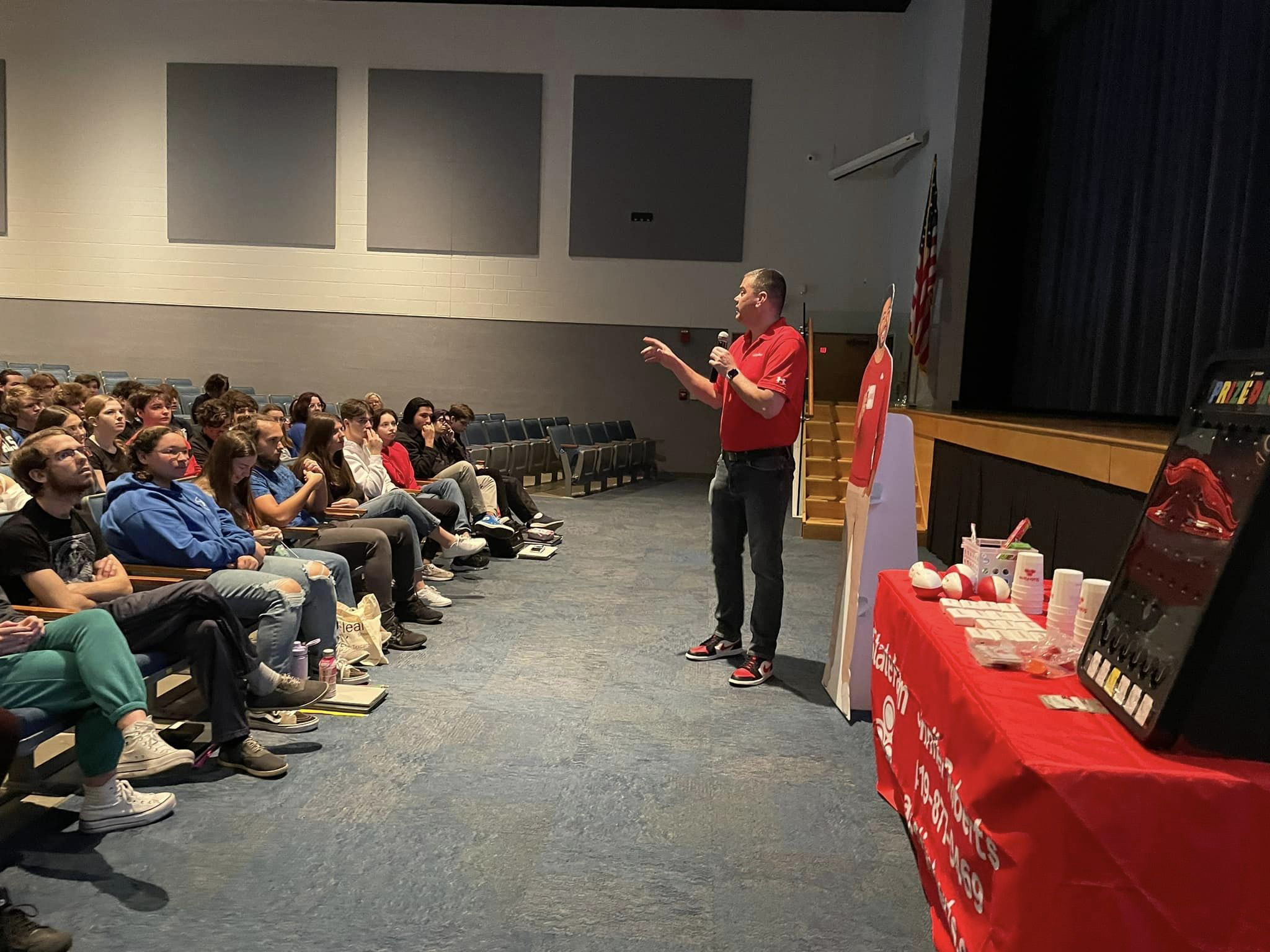 Jake was out at the Anthony Wayne High School teaching seniors the basics of car insurance.