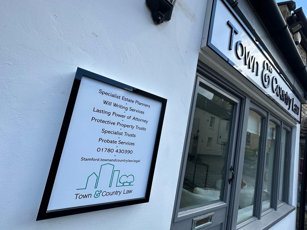 The Town and Country Law Stamford sign.