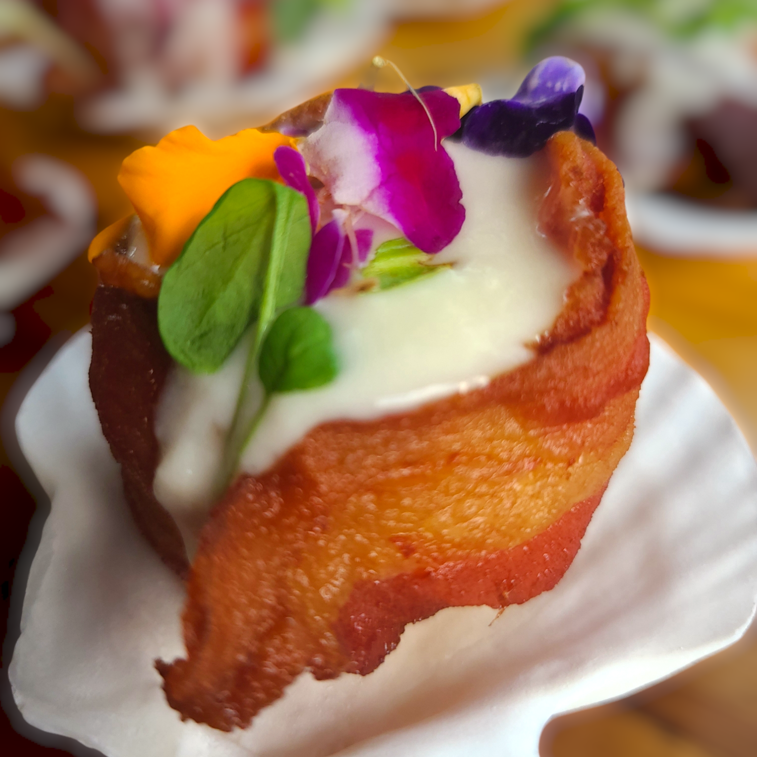 Flagler Tavern offers private event space with a full catering menu like these beautiful bacon-wrapped scallops