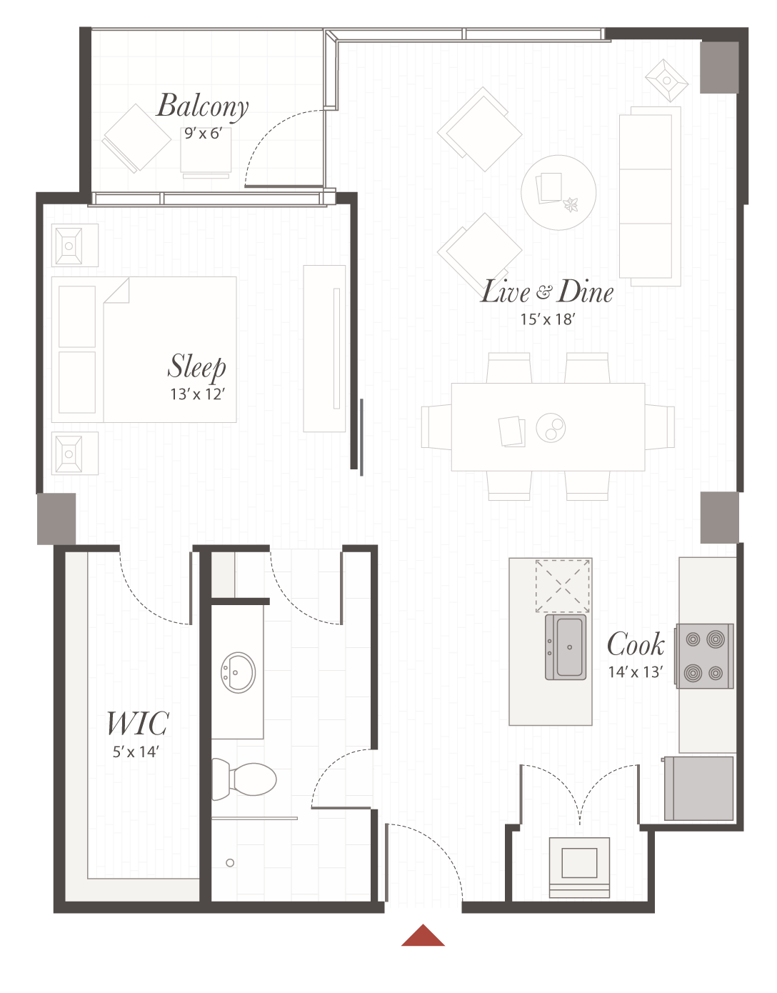 Encore B2 1 Bedroom Apartment Floor Plan